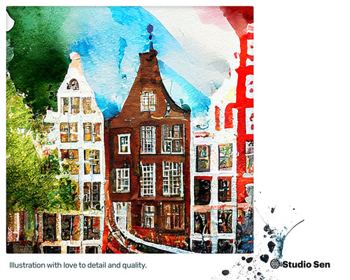 Playful Charming Amsterdam, Quirky Drawn Design, Uplifting Amusing Modern Hypnotic Dreamy JPG