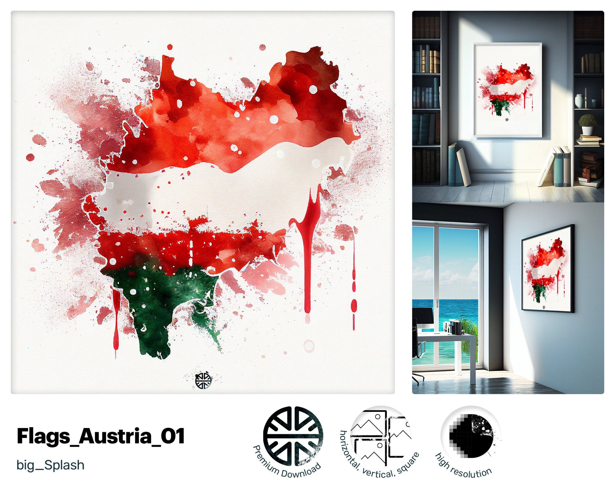 Majestic Dreamy Austrian flag, Pretty Happy Painting, Heartwarming Upbeat Bright Charming Positive Canvas