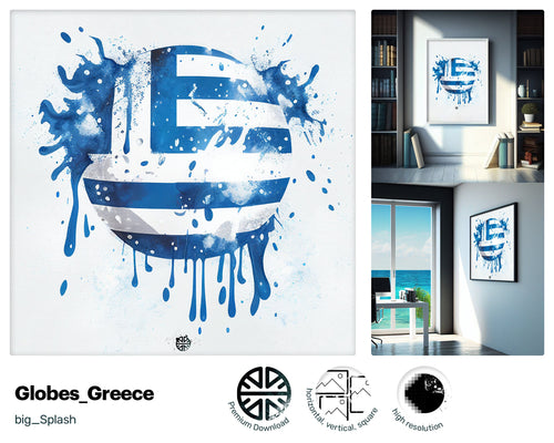 Social Perky Greek flag, Vogue Lively Painting, Glowing Joyful Modern Cute Xclusive Wall Art
