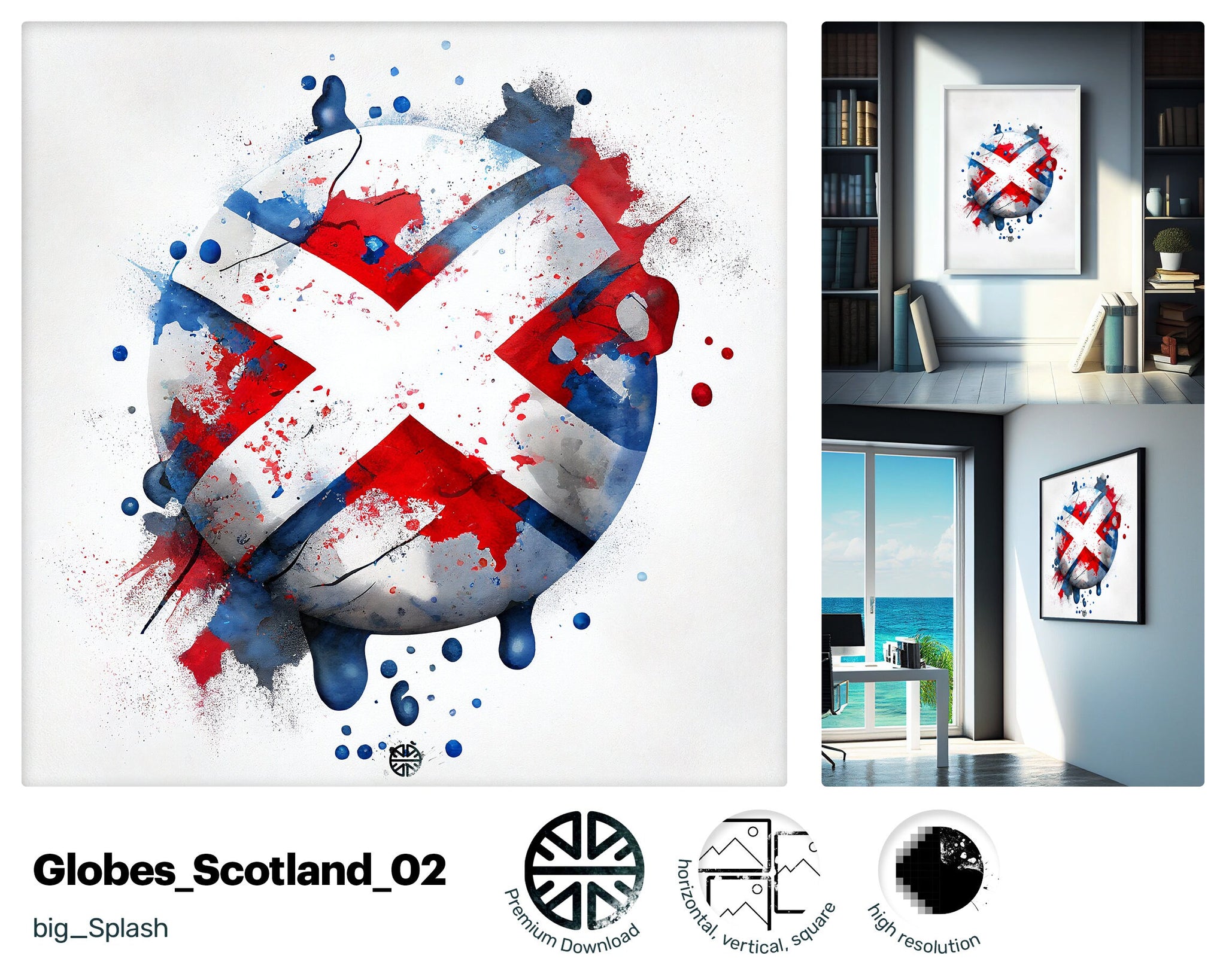Majestic Glamorous Scottish flag, Uplifting Irresistible Mural, Upbeat Witty Graphic Hypnotic Mesmerizing Metal print