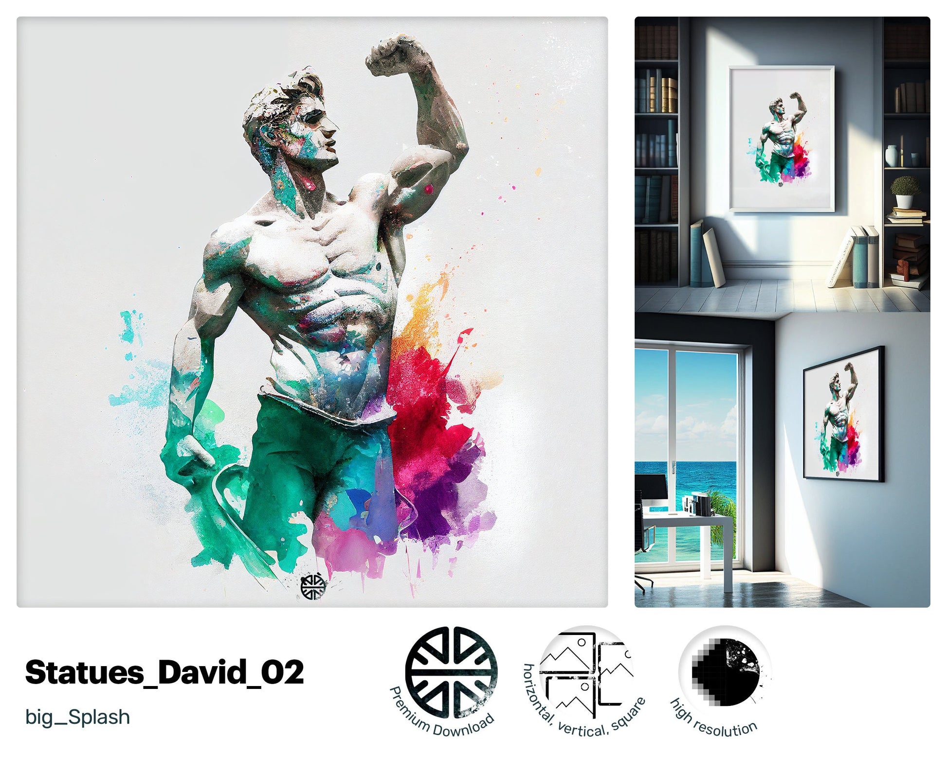 Web-slinging Cheerful David statue, Xenial Happy Digital Download, Lush Witty Digital Witty Xenial Instant Download