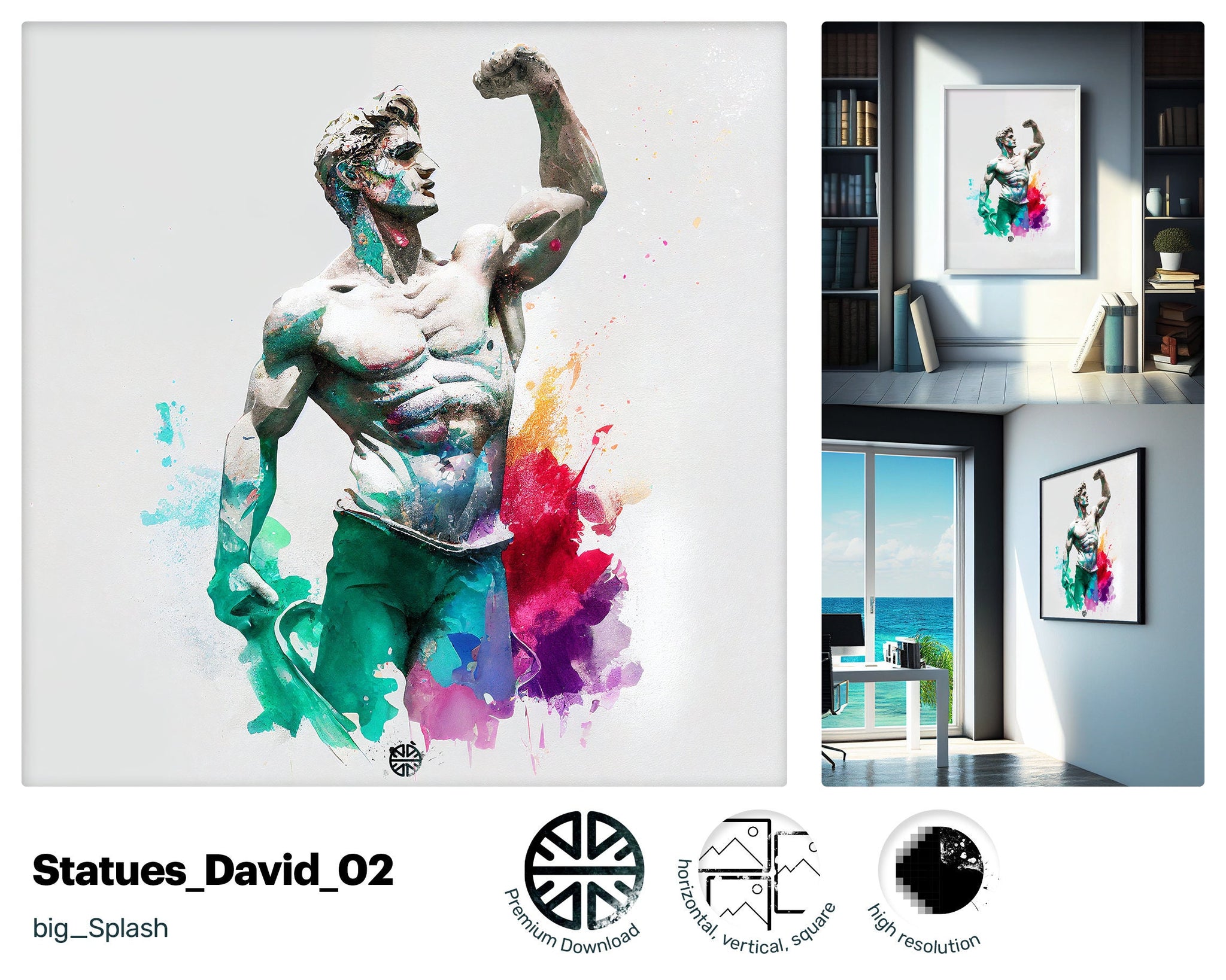 Web-slinging Cheerful David statue, Xenial Happy Digital Download, Lush Witty Digital Witty Xenial Instant Download