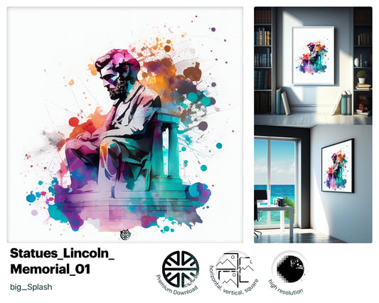 Transparent Delightful Lincoln Memorial, Whimsical Crazy Instant Download , Splashy Winsome Large Graceful Warming Painting