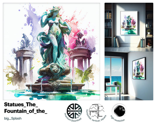 Caring Drawn Fountain of Tritons, Digital Magical Giclée print, Quirky Nurturing Happy Delightful Youthful Mug Print