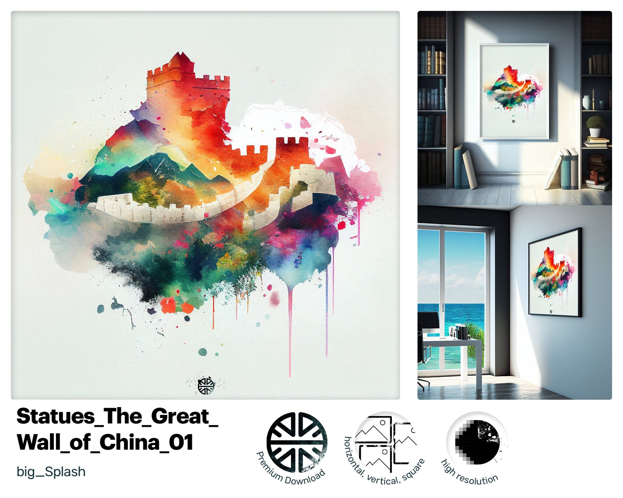 Great Wall of China, Splashy Fun Canvas, Tasteful Joyful Beautiful Crazy Downloadable Printable